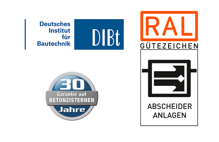 Verschiedene Bildzusammenstellungen von Logos, Zulassungen, Zertifikaten und Verbänden.